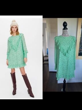 Aritzia Little Moon Mint Flounced Hem Drapey Shift Dress. Small.